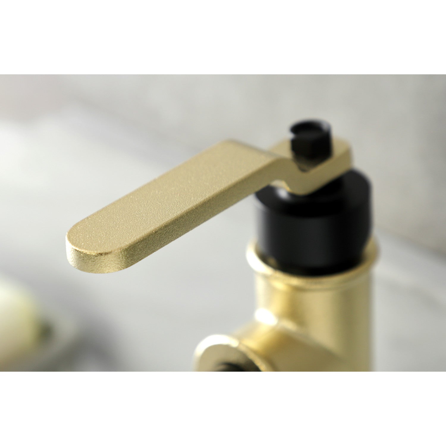 Kingston Sona KSD2822KL - Whitaker One-Handle 1-Hole Bathroom Faucet with Deck Plate and Push Pop-Up Drain, Matte Black/Polished Brass — thumbnail 2